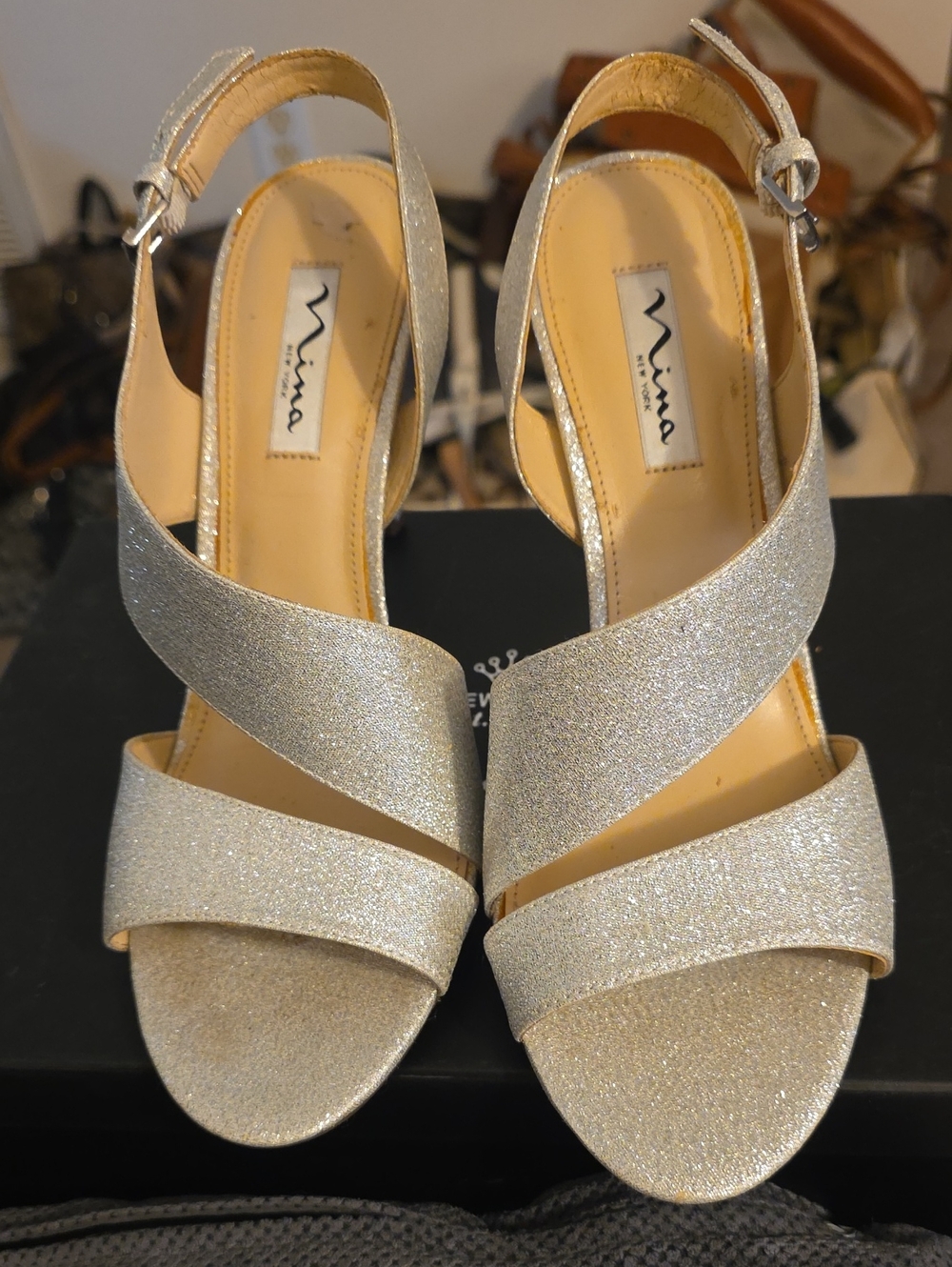 Nina Silver Glitter Slingback Sandals